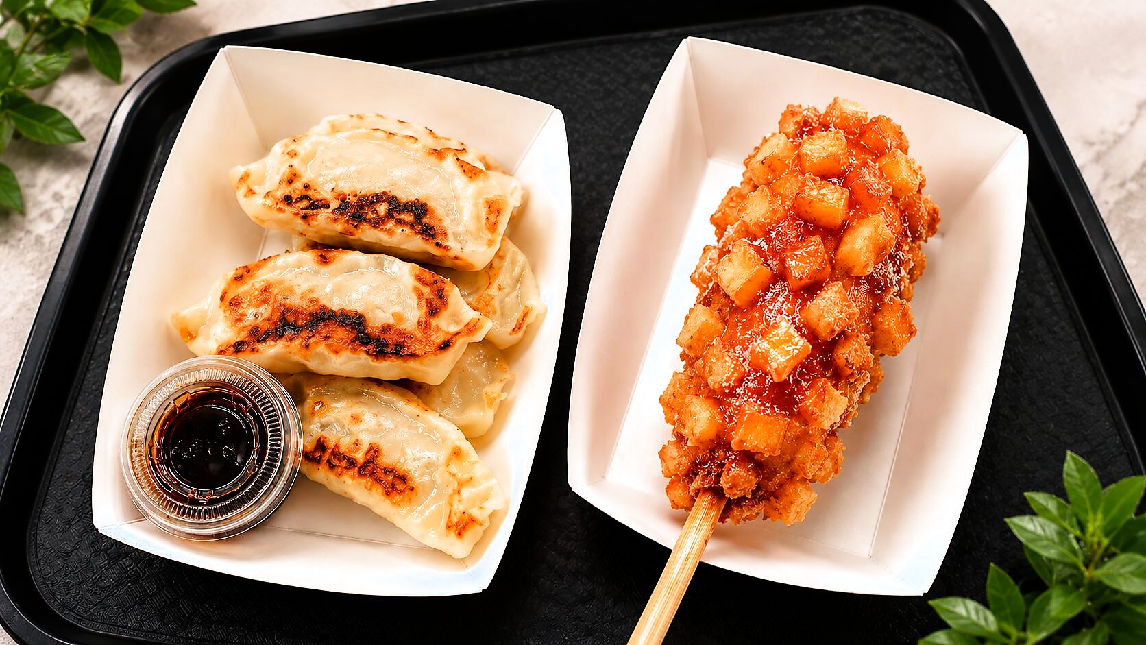 Dumplings and corn dogs
