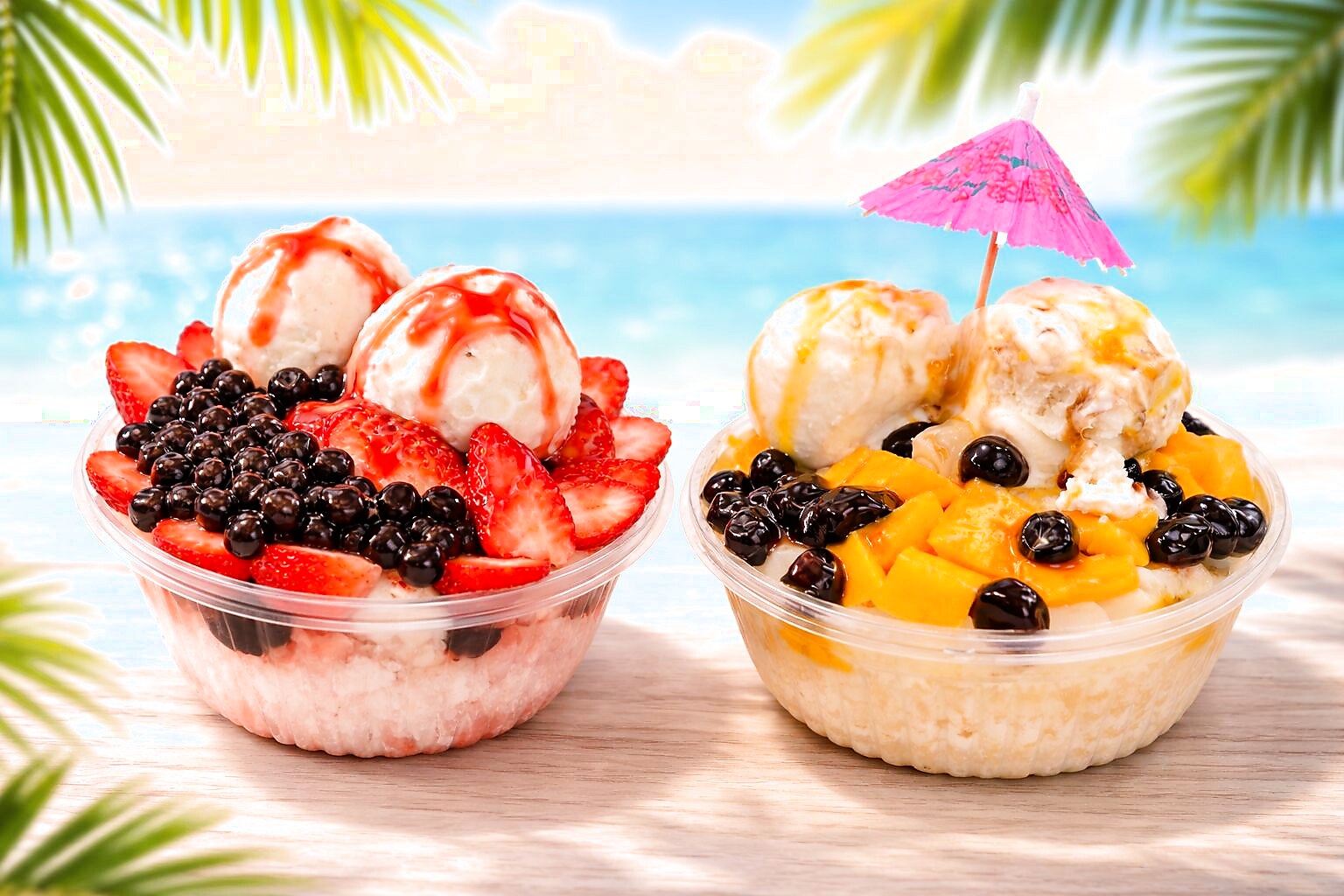 Strawberry and mango shaved ice