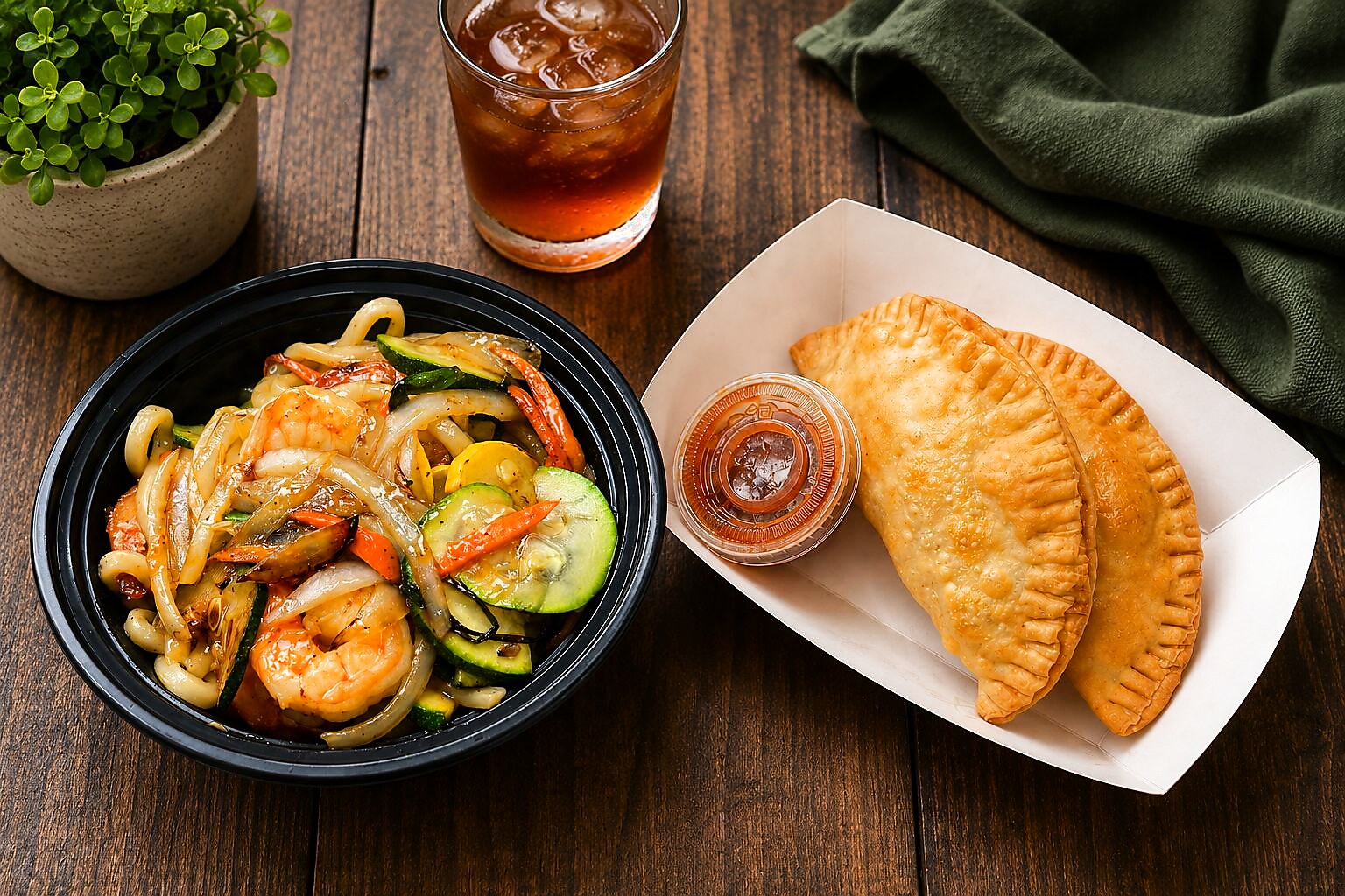Shrimp stir-fried udon platter